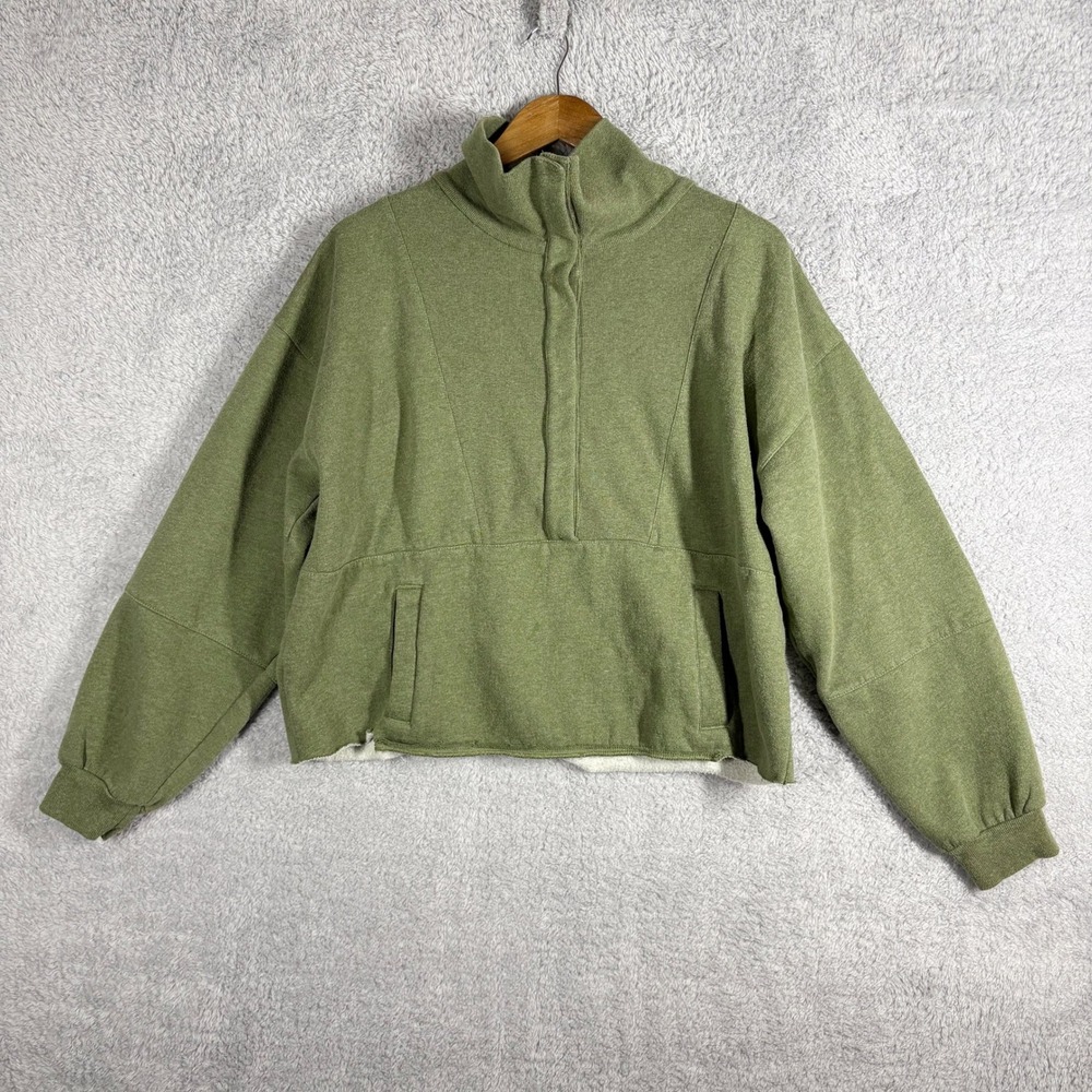 Garnet Hill Passport French Terry Half Snap Pullover‎ Size L Green Mock Neck